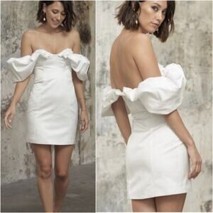 Rime Arodaky Cara Dress Ivory Off the Shoulder Mini Size 36 / US 4‎ Bridal